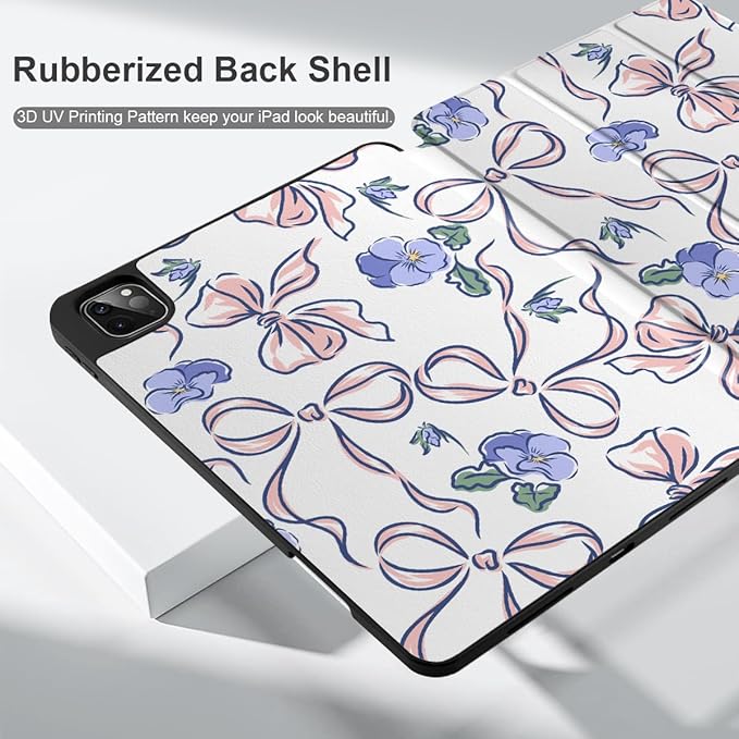 DONGKE Case for iPad Pro 12.9 inch 6th Generation 2022, Built-in Pencil Holder + Trifold Stand + Auto Wake/Sleep + Protective Cover for iPad Pro 12.9 5th/4th/3rd Gen- Pansies Flower