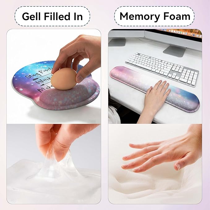 Desk Mat Set + Keyboard and Mouse Pad with Wrist Rest Support,4-in-1 Large Mousepad Computer Mats for Desktop Home & Office-Glitter Pink Blue