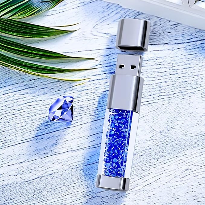 128GB Jewelry Crystal Lipstick USB Flash Drive,High Speed Memory Stick,Blue