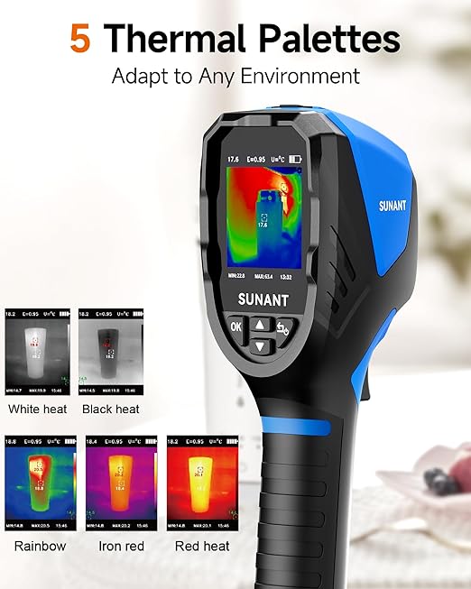 SUNANT Infrared Thermal Imaging Camera, 240x240 TISR Resolution, 25Hz Refresh Rate, -4°F to 1022°F, Adjustable Emissivity, Hot/Cold Spot Detection, LED Light for HVAC, Electrical & Home Inspection