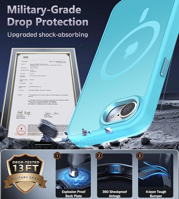 Newfuture Designed for iPhone 17e Case & iPhone 16e Case with Magnetic [13 FT Military Drop Protection] [Compatible with Magsafe] Translucent Shockproof with Anti-Fingerprint Phone Case, Lake Blue