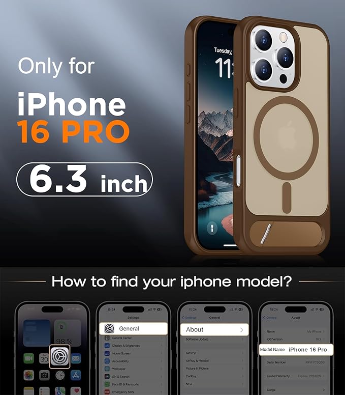 Magnetic Compatible with iPhone 16 Pro Case, [Built-in Invisible Kickstand][Compatible with MagSafe] [Military Grade Shockproof] Slim Translucent Matte Phone Case for iPhone 16 Pro 6.3"