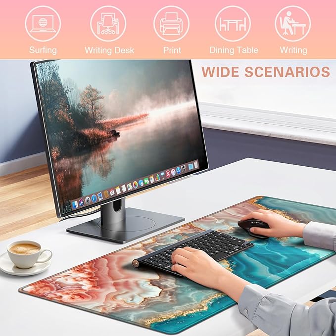 Desk Mat, Large Gaming Mouse Pad XXL 35.4×15.7in, Extended Computer Keyboard Mouse Mat Desk Pad for Laptop with Stitched Edges, Waterproof Mousepad for Gamer Home&Office Women