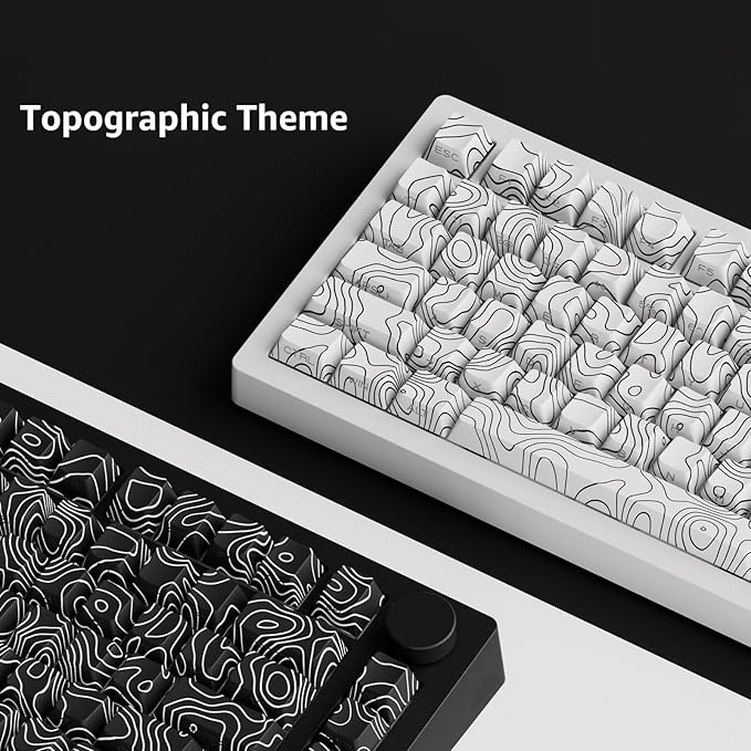 M1 V5 Aluminum Mechanical Keyboard 75% Topographic Theme Quick Release Gaming Keyboard with Knob, 8000 mAH RGB Hot-swappable White Custom Keyboard with Side-printed Keycaps Pre lubed Piano Switch