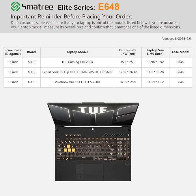 Smatree Laptop Sleeve for 16 inch ASUS TUF Gaming F16 2024, for 16 inch ExpertBook B5 Flip OLED B5602F/B5 OLED B5602, for 16inch Vivobook Pro 16X OLED M7600 Laptop, Case with Accessory Pocket (E648)