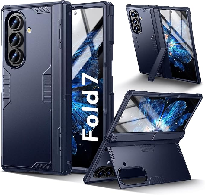 Kaiiecal for Samsung Galaxy Z-Fold-7 Case: Dual-Stand & Rugged Hinge Protection & HD Screen Protector [Anti-Fingerprint & Anti-Slip] Durable Shockproof Cover for Z Fold7 5G 2025(Blue)