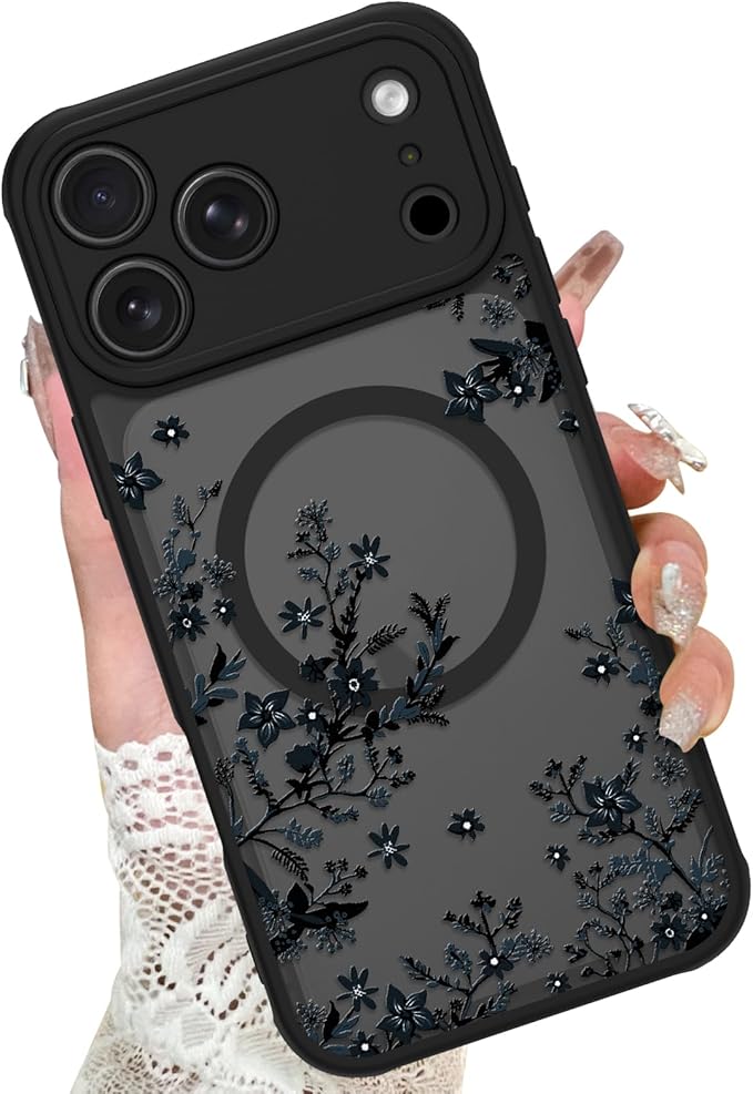 KANGHAR Case Compatible with iPhone 17 Pro Florals Pattern [Compatible with Magsafe] Cute Flower Branch Protective Magnetic Case for Girls Women Men