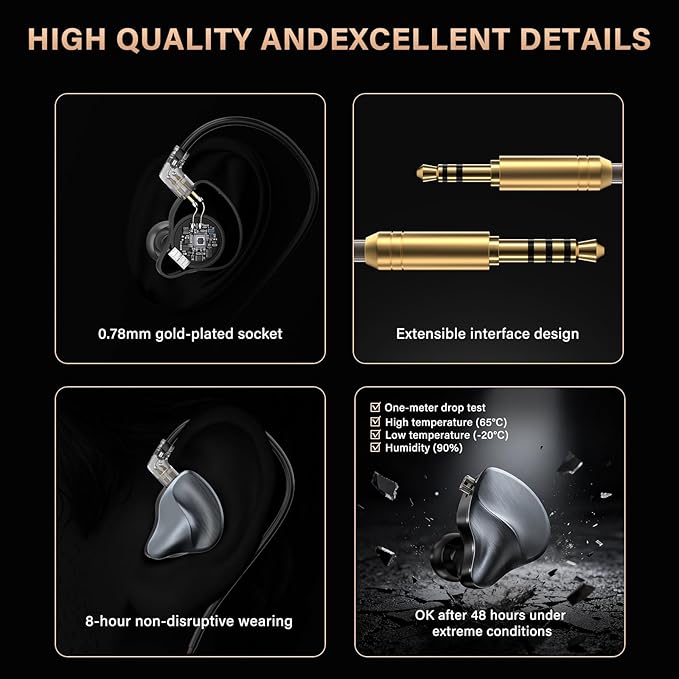 MAXAUX in Ear Monitors Earphones Wired IEM Headphones Without Microphone,1DD+1BA HiFi Bass,4N OFC Detachable Cable,Noise Isolating Earbuds for Musicians,Singers,Studio,Gaming,Stage Monitors,DJ,PC,PS5