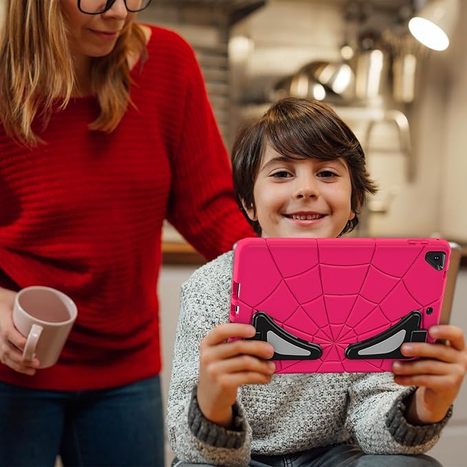 AKABEILA Compatible with Apple iPad 9.7 5th/6th(2017/2018)/Air 2/Pro 9.7 Tablet Case，Lightweight Shockproof Rugged Protective Cover with Kickstand for Kids Children Boys Babies Strawberry Black