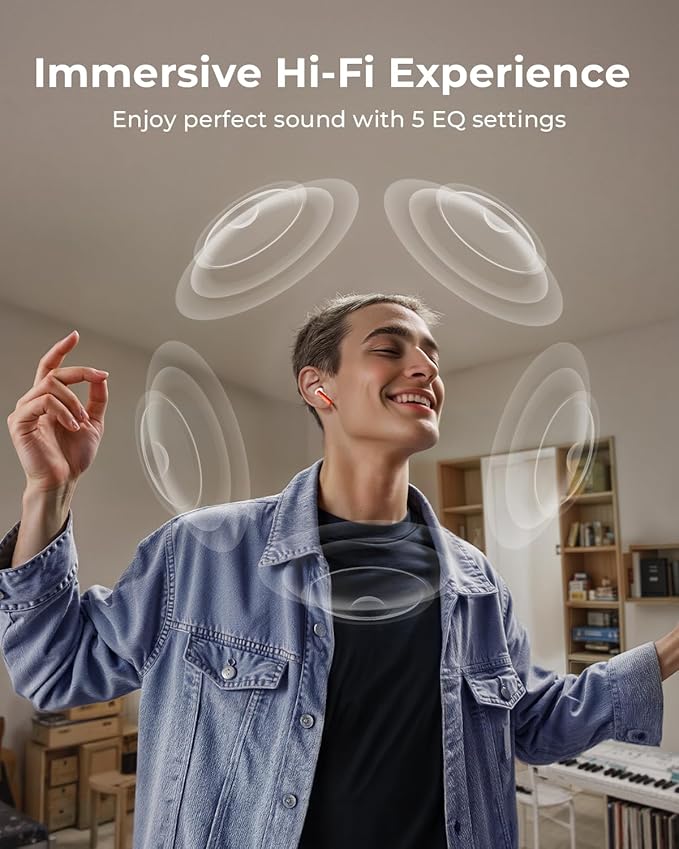 Wireless Earbuds, Ear Buds Active Noise Cancelling with Charging Case, 6.0 Bluetooth Earbuds with AI Clear Calls, 40H Playtime for Sports & Working, Stereo Sound Headphones for iPhone/Android-Orange