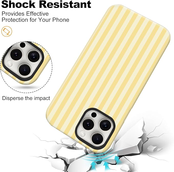 Magnetic for iPhone 13 Pro Max Case Cute Stripes Phone Case, Shockproof Slim TPU and Hard PC Protective Phone Cover Compatible with MagSafe Designed for Women Girls, Yellow