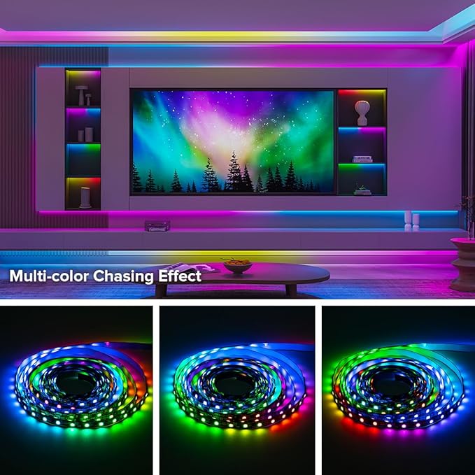 BTF-LIGHTING UL Listed WS2811 IC=RGB+IC Addressable Color RGB LED Strip,16.4FT 30LED/m 10Pixels/m,IP67 White PCB Flexible DC12V Chasing Effect for Indoor Home Decor(No Adapter or Controller)