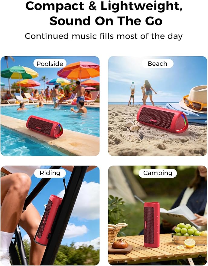 BolaButty Bluetooth Speaker Portable Wireless, IPX5 Waterproof, Up to 20H Playtime, TWS Pairing, BT5.3, for Home/Party/Outdoor/Camping/Beach Essentials, Birthday Gift (Red)