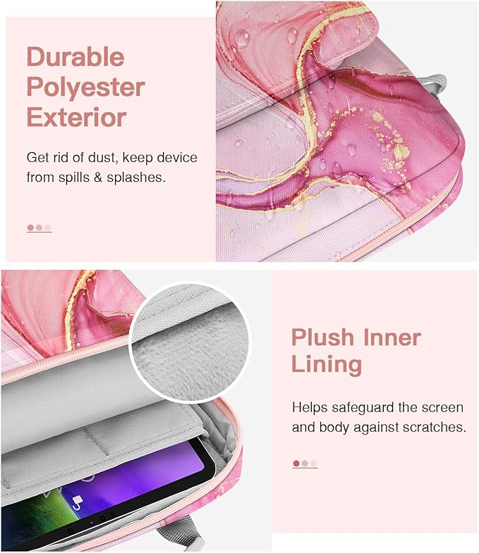 MoKo 9-11 Inch Tablet Sleeve Bag Handle Carrying Case with Shoulder Strap Fits iPad Pro/Air/A16 11 inch,iPad 10th 10.9,i-Pad 9/8/7th 10.2,iPadAir 5/4th 10.9,i-Pad 9.7,Tab S8/S9 11", Cloudy Pink