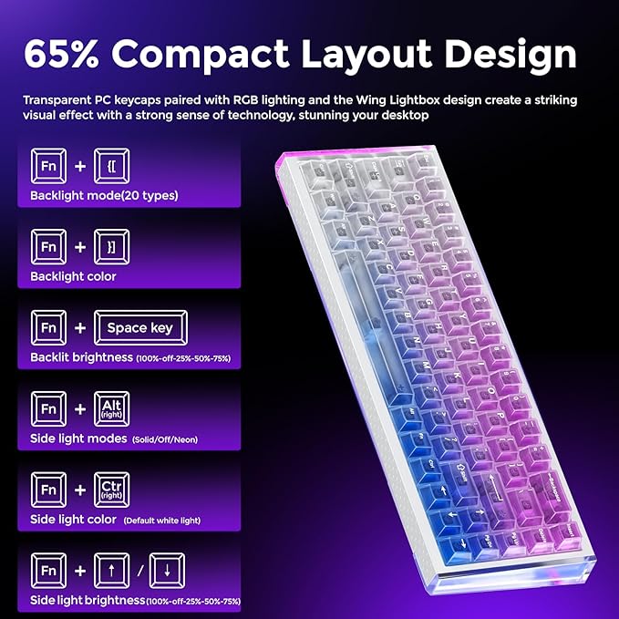 DAREU COOL68 60% Wired Gaming Keyboard, Rapid Trigger Magnetic Switch Keyboard with 8000Hz Polling Rate, Adjustable Actuation, 0.1ms Latency, Gasket Mount, Hot swappable, RGB Light