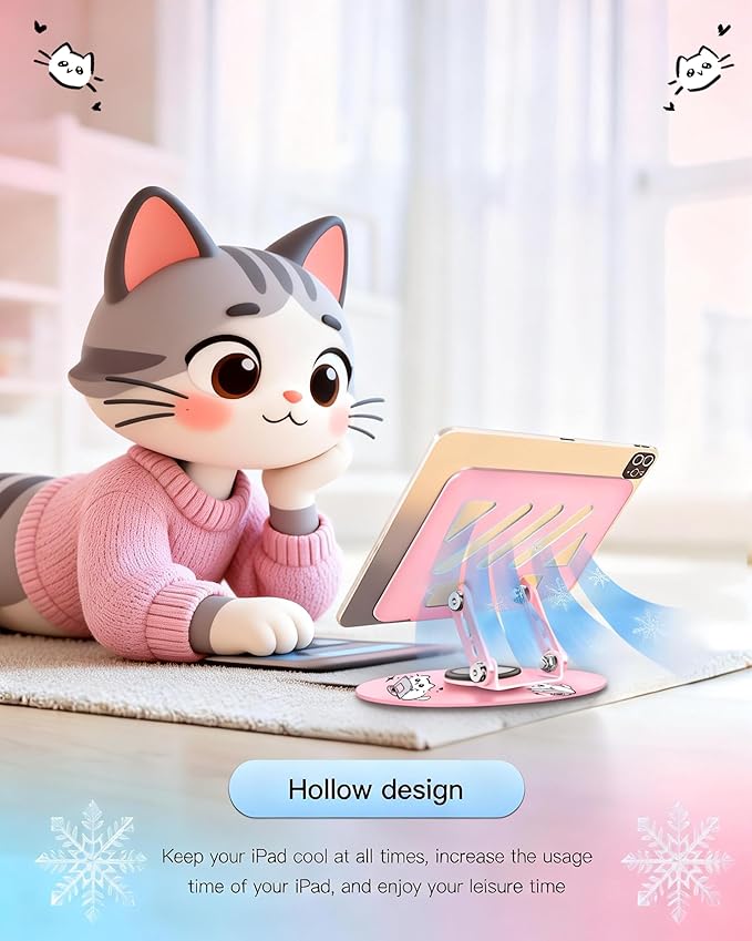Upgraded 360°Rotating Tablet Stand with Foldable Base - Cute Cat Pattern,Universal for 7-13" Devices (iPad,iPhone,Tablet,Phone) - Ideal for Desk Work,Office,Travel,Home & Painting