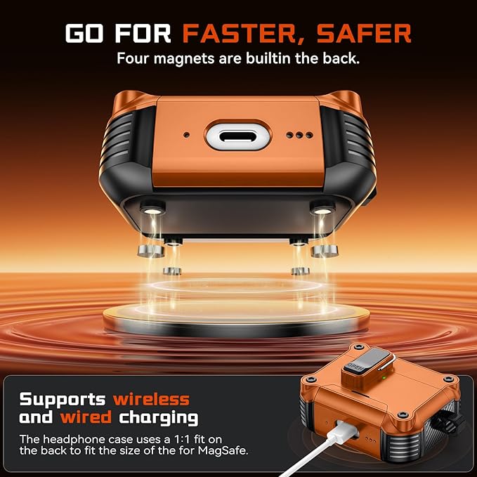 Inesore Compatible with AirPods Pro 3 Generation Case,Secure Lock & Phone Stand Design,Compatible with MagSafe,Automatic Snap Switch Secure Cover for New AirPods Pro 3rd (2025)-Orange