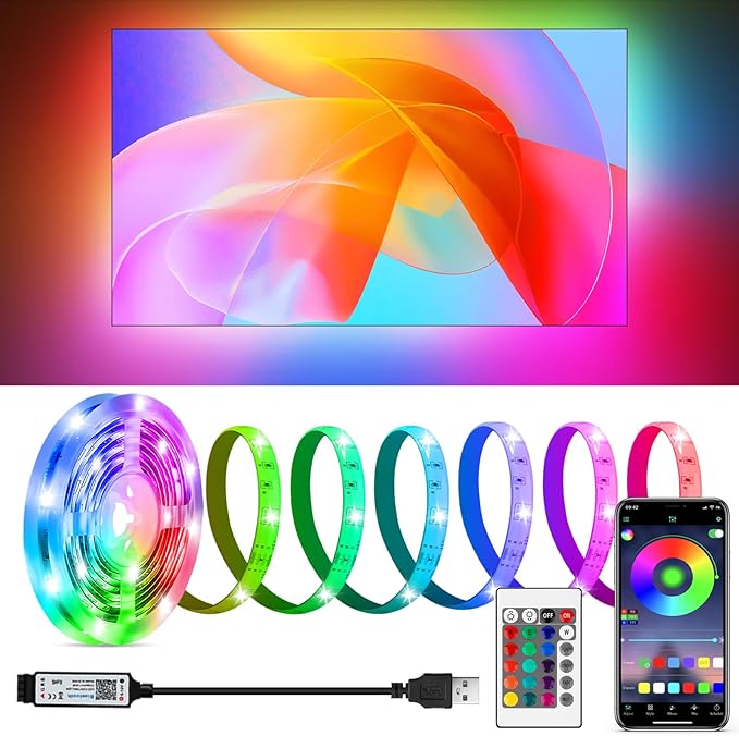 LED Strip Lights for TV, 9.8Ft RGB LED Lights for 32-50in TV Behind, App Control Music Sync Strip Lights IP65 Waterproof with Remote, USB LED Strips Bias Lighting for Bedroom PC Monitor Desk
