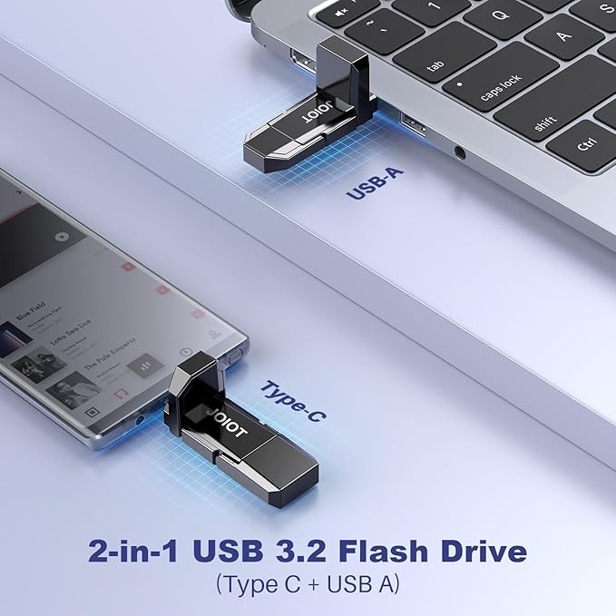 JOIOT USB C Flash Drive 128GB Up to 450MB/s Dual Type-C & USB-A USB 3.2 Solid State Drive USB-C Thumb Drive Compatible with iPhone 15/16 Series Smartphone Tablet Laptop Car Smart TV Game Console