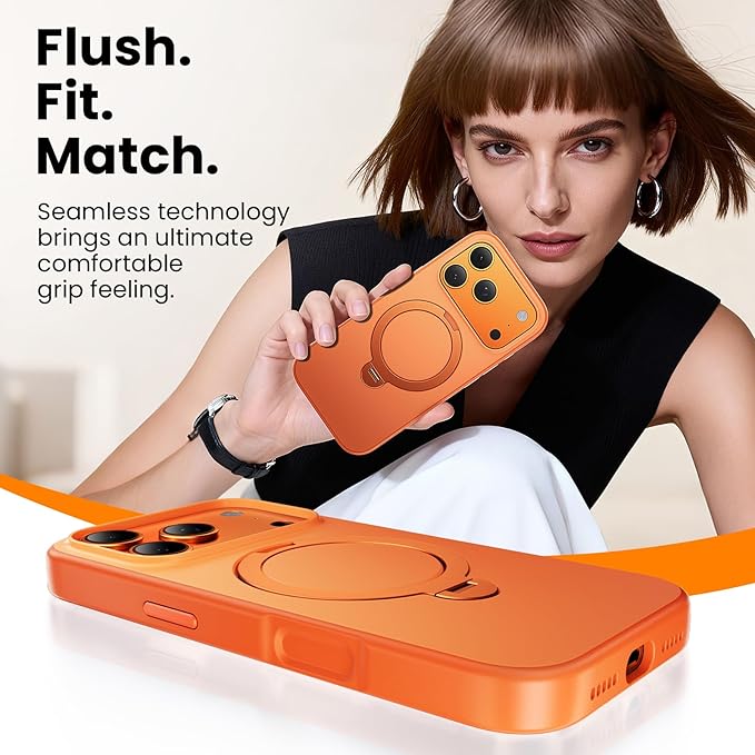 360°Ring Stand for iPhone 17 Pro Max Case, Compatible with MagSafe, Military-Grade Protective,Anti-Yellowing, Scratch-Resistant Back Cover Phone Case for iPhone 17 Pro Max 6.9", Orange