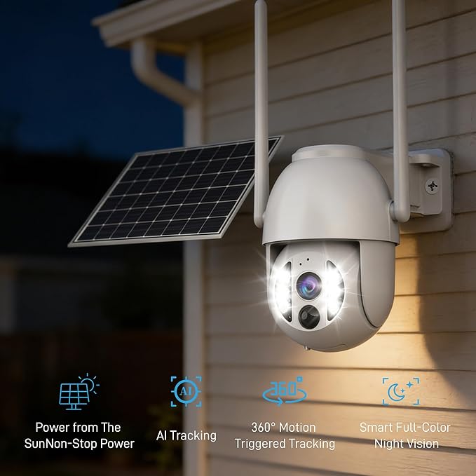 4G LTE 3K Security Cameras, Wireless Solar Powered Security Camera Outdoor, IP66, HD Color Night Vision, AI Triple Detection, 360° Auto Tracking, Smart Cameras for Home Securitym, No WiFi Required