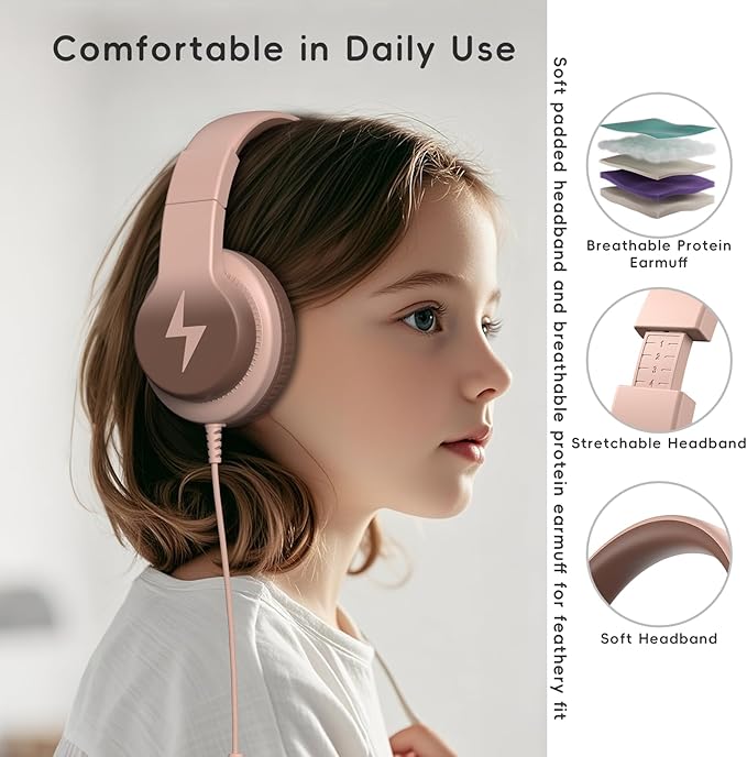 Candy Bila Kids Headphones, Wired Headphones for Kids Over Ear with Microphone, 85/94dB Volume Limiter Headphone for Girls Boys, Foldable Headphone for Learning & Entertainment, Gradient Brown