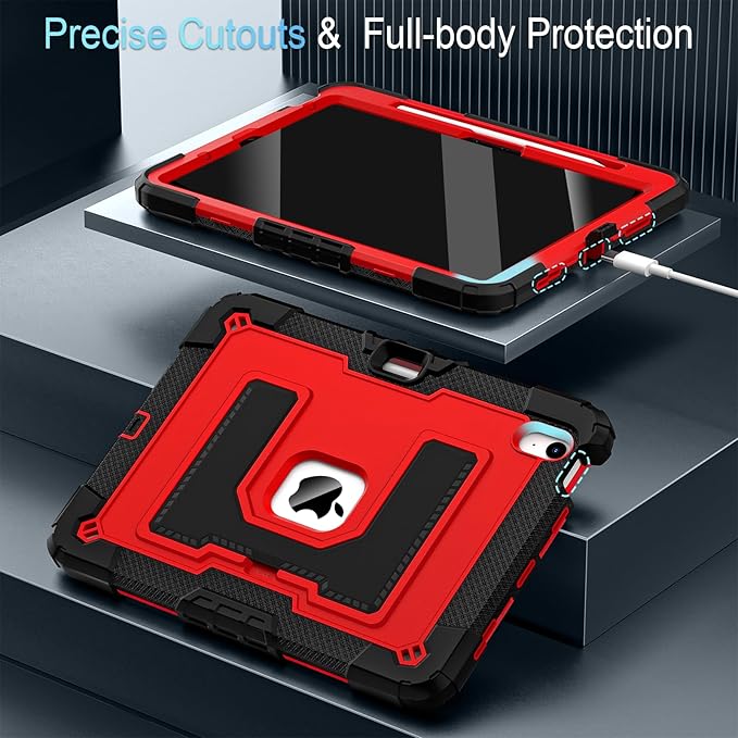 for iPad Air 11-inch M4 (2026) / M3 (2025) / M2 (2024) iPad Air 5th (2022) / 4th Generation (2020) 10.9 Inch,Military Grade Shockproof iPad Case Air 11 Inch with Pencil Holder, Black Red