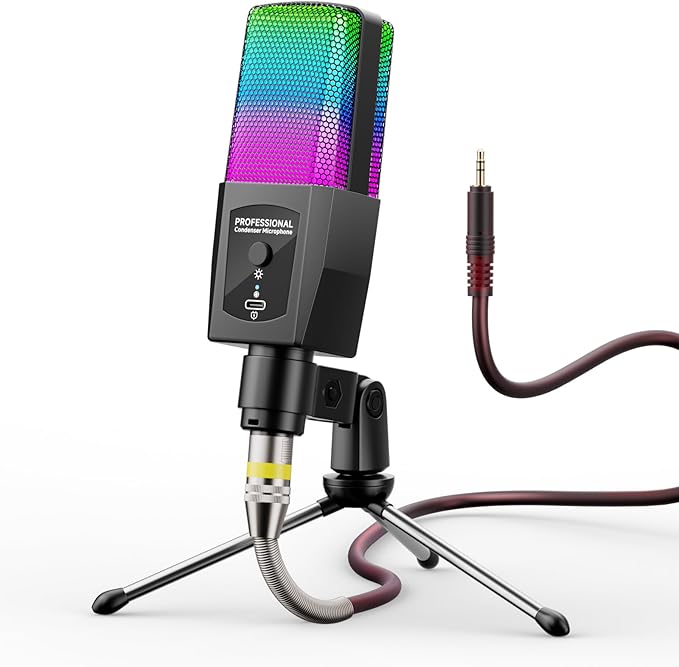 Multifunction Condenser Microphone, RGB Light Gaming Mic, 3.5mm XLR, Plug and Play for PC/Laptop/Audio Interface Mixer/Sound Card, Cardioid Studio Condenser Recording Mic for Podcast Streaming Singing