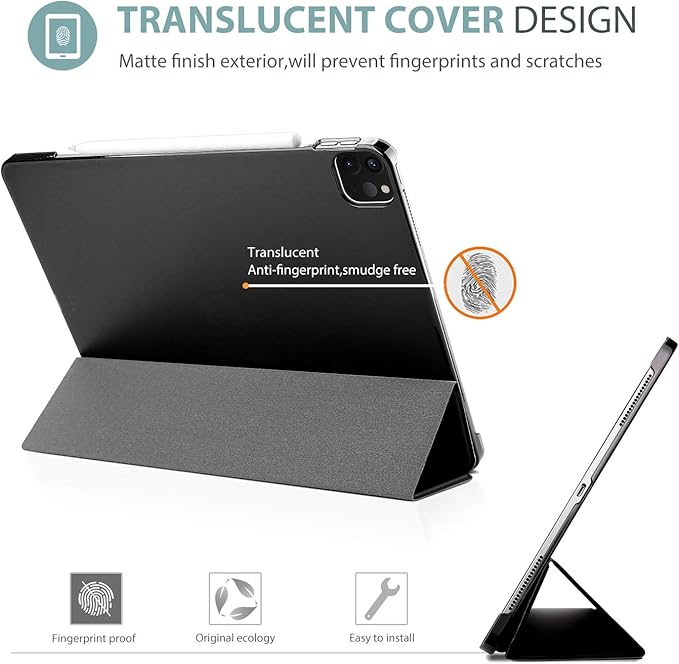 ProCase Smart Case for iPad Pro 12.9 2022/2021/2020/2018, Slim Stand Hard Back Shell Smart Cover for iPad Pro 12.9" 6th Gen/5th Gen/4th Gen/3rd Gen -Black