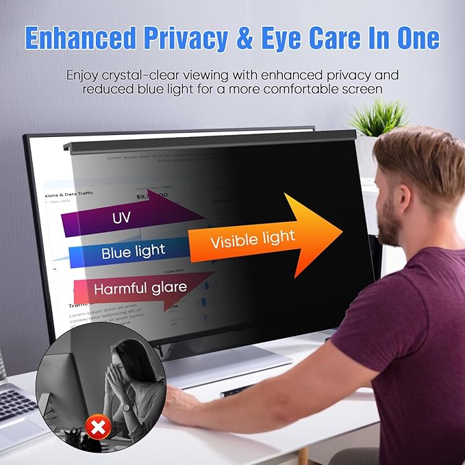 Magnetic Computer Privacy Screen 27 Inch, Aesthetic Hanging Privacy Screen for Computer Monitor with Anti-Blue Light Coating, Removable PVC Magnetic Attachment Computer Monitor Privacy