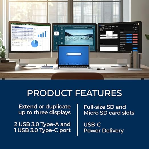 OREI SplitXtend USB C Docking Station Triple Monitor with 3xHDMI Ports, Thunderbolt 4 Dock, HDMI DisplayPort Hub, Dual Monitor HDMI Adapter Extend, USB C Splitter, 100W PD, SD Card Reader, 4K Output