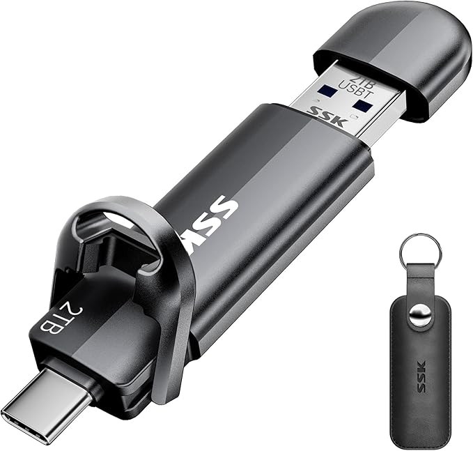 SSK 2TB Dual USB C Flash Drive, 2-in-1 Type C+USB A 3.2 Gen2 External Solid State Thumb Drive,Speed Up to 550MB/s Memory Stick Data Storage for iPhone 15/16/17/Android Phone/Tablet/MacBook/Windows