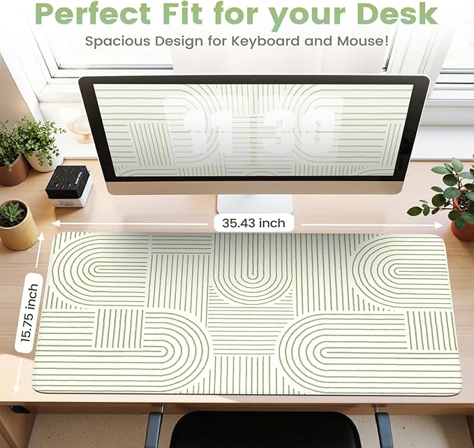 iCasso Green Desk Matt for Desktop, Cute Desk Pad Mat, Large Mouse Pad, Anti-Slip Big Mousepad with Stitched Edges, Keyboard Pad for Computer(Green)