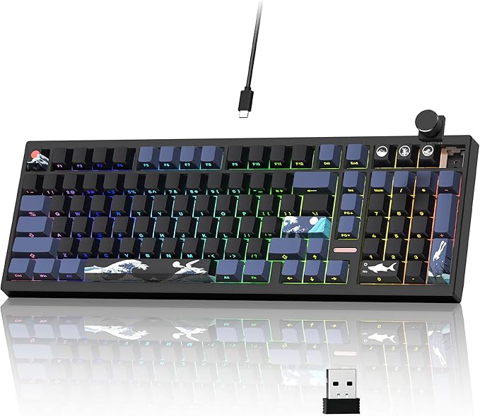 Womier Wireless Gaming Keyboard, Mechanical Keyboard, 98% Creamy Keyboard RGB Backlit with Number Pad and Volume Knob, BT5.0/2.4GHz/USB-C Mode, Hot Swappable Custom Keyboard with Linear Switches