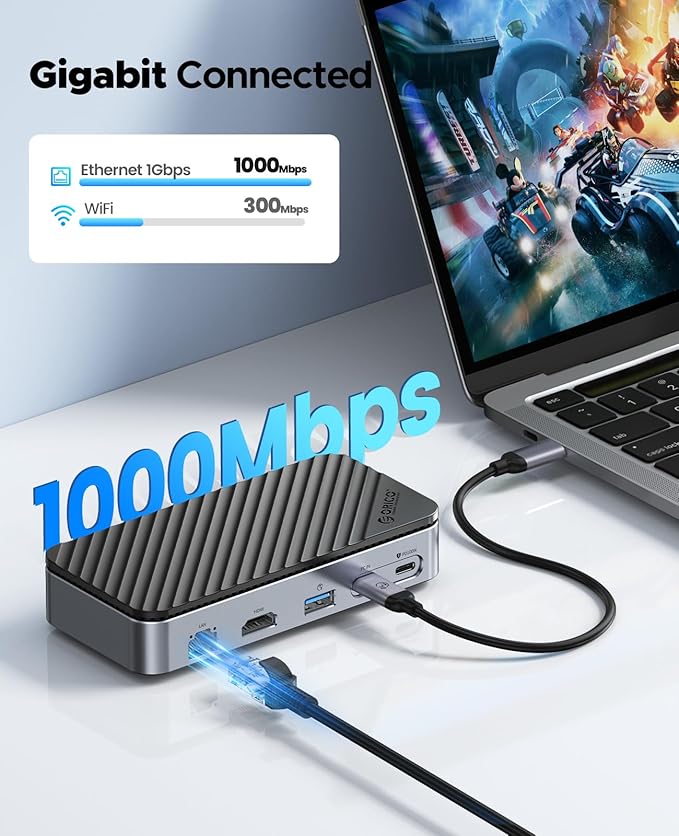 USB C Hub with M.2 SSD Enclosure, New Upgrade ORICO 10-in-1 USB-C Docking Station with Built in fan, 10Gbps USB 3.2 Gen2 M.2 NVMe SSD Reader, Support 4K@60Hz HDMI, 100W PD, Ethernet, SD/TF - DPM2P9-V1
