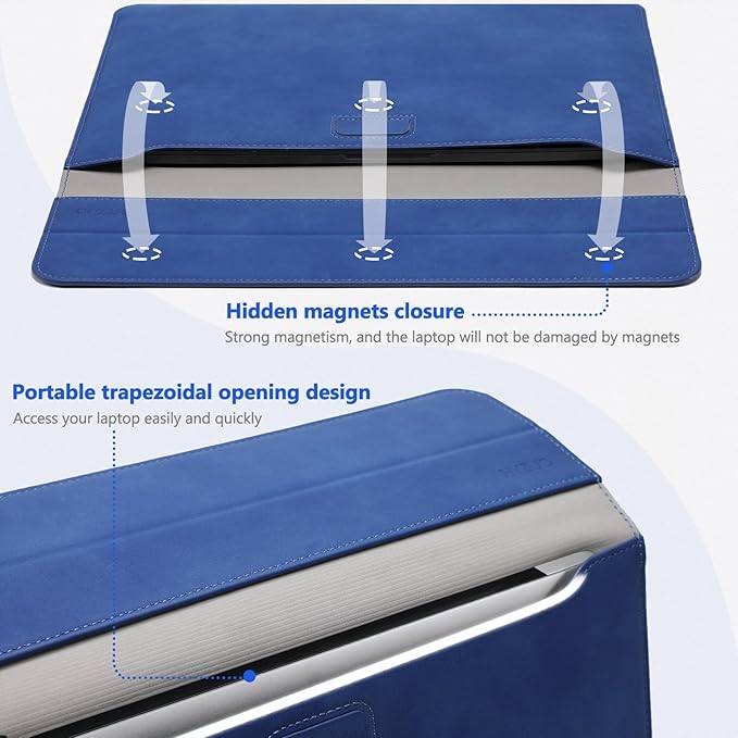 HYZUO 13.3-14 Inch Laptop Sleeve Case with Stand Feature for MacBook Pro 14 M5/M4/M3/M2/M1 2026-2021, MacBook Pro/Air 13.3, 13.5" 13.8" Surface Laptop, HP Spectre X360 13/14, Klein Blue