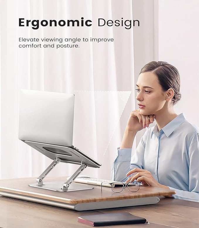 JOIOT Laptop Stand, Adjustable Laptop Stand for Desk, Aluminum Computer Stand Portable Laptop Riser, Foldable Laptop Holder for Mac HP ASUS Acer Surface ThinkPad Dell