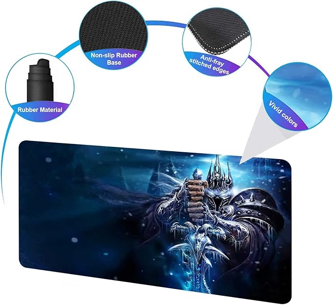 Mouse Pad XXL Lich King,Extra Large Gaming Mousepad Laptop Desk Pad Mat,Non-Slip Rubber Base,Stitched Edges,Smooth Fabric,Computer Keyboard & Mice Combo Pads 31.5x15.7