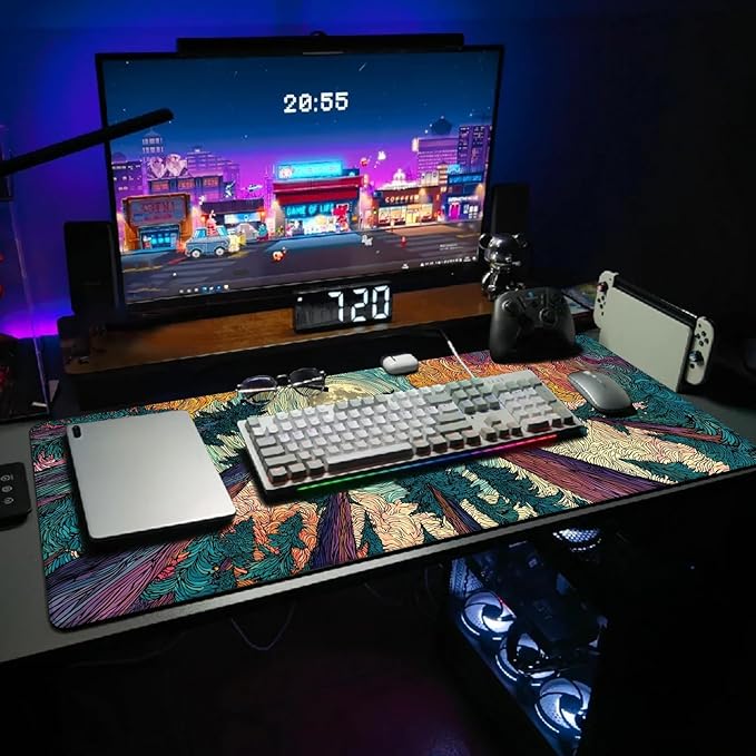 Extended Gaming Mouse Pad, Large Mouse Mat 3 mm Nature Rubber Base Mousepad with Stitched Edges, Non-Slip Desk Mat for Office Home Great Gift 31.5x11.8 Inch (Starry Forest 2)
