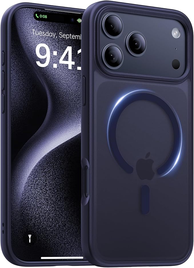 Magnetic for iPhone 17 Pro Max Case,[Anti-Slip][Compatible with MagSafe][Military Grade Drop Protection] Shockproof Protective Translucent Phone Case for iPhone 17 Pro Max Case,Titanium Blue