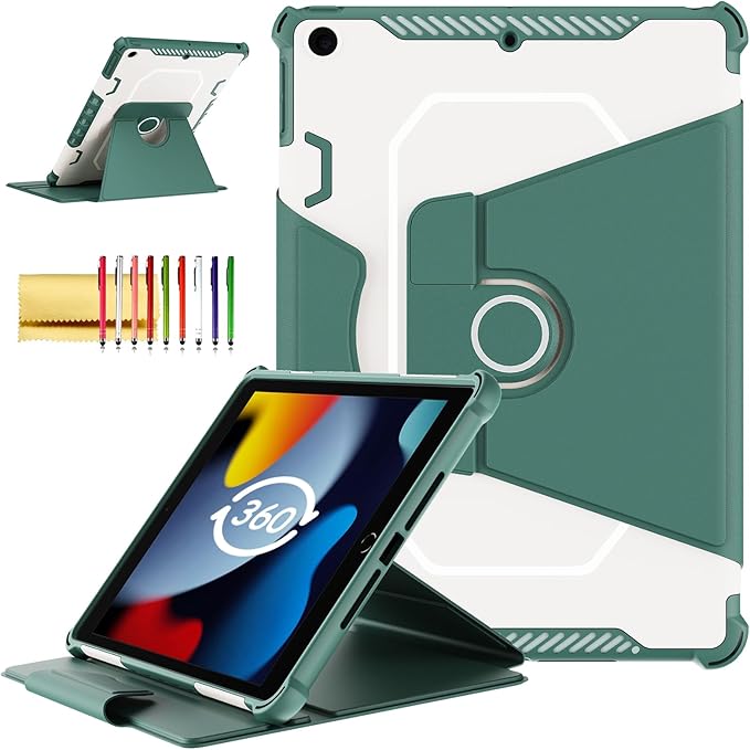 Smart Rotating Case for iPad 9th/8th/7th Generation 10.2" (2021/2020/2019), Techcircle Hybrid TPU+PC Magnetic Cover Soft Bumper [Corner Protection] Slim Folio Shockproof Protective Case-Midnight Green