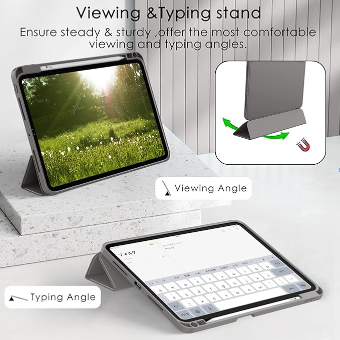 ZryXal New iPad Pro 13 Inch Case (M5) 2025 / (M4) 2024 with Pencil Holder, Smart iPad Case [Support Pencil Pro and Pencil (USB-C)], Support Touch ID and Auto Wake/Sleep (Space Gray)