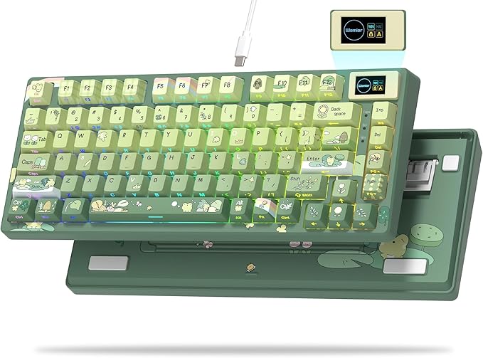 Womier SK80 75% Keyboard with Color Multimedia Display Mechanical Gaming Keyboard Cute Green Frog Wired Hot Swappable Gasket Mount RGB Custom Key Board, Pre-lubed Stabilizer for Mac/Win, Green