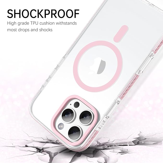 BENTOBEN Magnetic for iPhone 16 Pro Max Case 6.9", Compatible with Magsafe Military Shockproof Protective Bumper Cute Transparent Slim Anti-Yellowing Phone Case for iPhone 16 ProMax Cover, Clear Pink