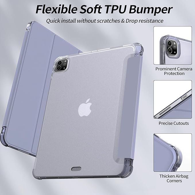 Kenke New iPad Pro 11 Inch Case 4th/3rd/2nd/1st Generation 2022/2021/2020/2018 Support 2nd Pencil Charge with Built-in Left Side Pencil Holder, Hard Frosted Back Cover & Colored Edge (Purple)