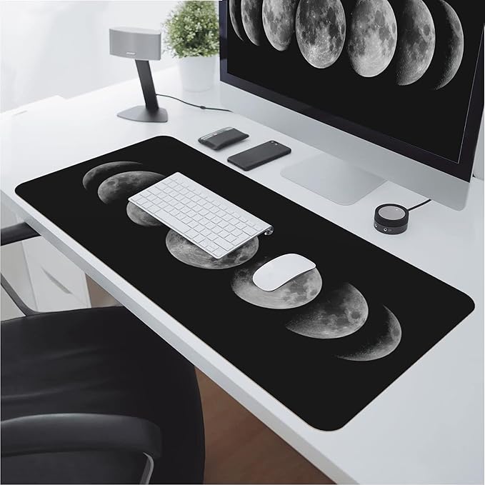Desk Mat,Celestial Moon Phases Extended Gaming Mouse Pad for Office Work & Game,Computer Keyboard Mouse Mat Desk Non-Slip Rubber Base Large Mousepad with Stitched Edges, 31.5x15.7inch