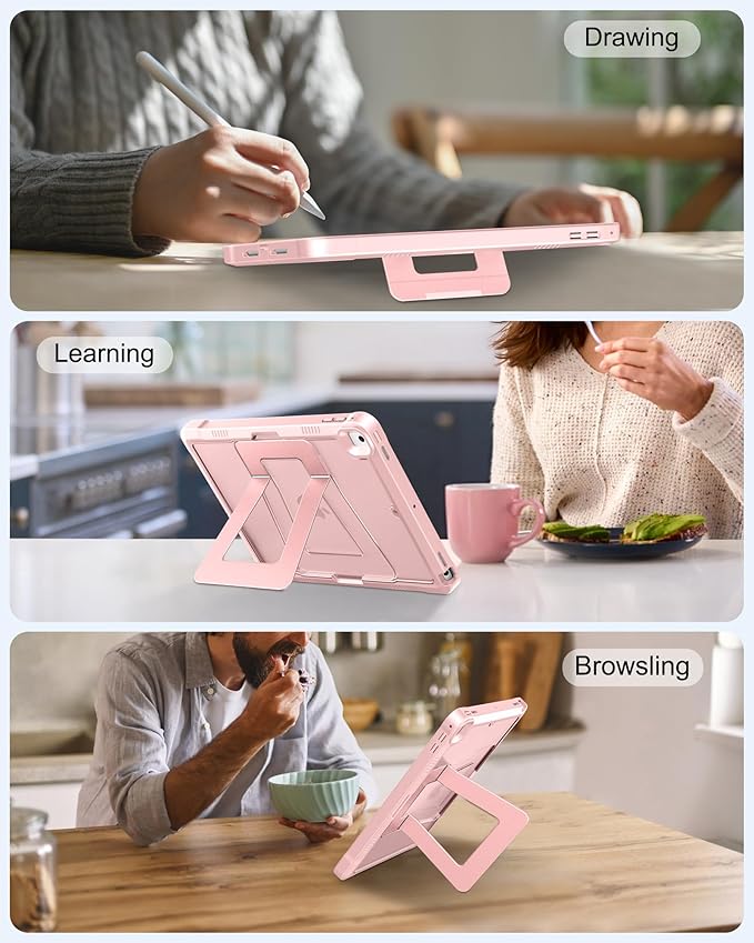 DTTO Case for iPad 6th/5th Generation 9.7 Inch 2018/2017, Adjust Kickstand Freely, Built-in Screen Protector, Frosted Full-Body Shockproof Protective Cover for iPad Air 2 / Pro 9.7, Pink Sand