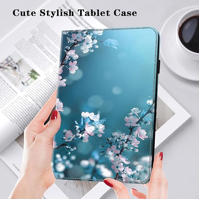 Case for iPad Pro 12.9 2022/2021/2020/2018, PU Leather Tablet Cases Flip Folio Multi-Angle Viewing Stand Protective Cover for iPad Pro 12.9" 6th Gen/5th Gen/4th Gen/3rd Gen - Plum Blossom