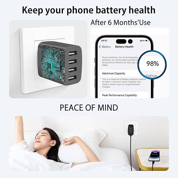 USB Charging Station for Samsung Galaxy S26 Ultra S25 FE S24 S23 S22 S21 S20 A17 A16 5G A56 Z Flip 7 Z Fold 7,Fast Charger Block USB Wall Plug Black Charger for iPhone 17e 17 16 15 14 13 12,Pixel 10a