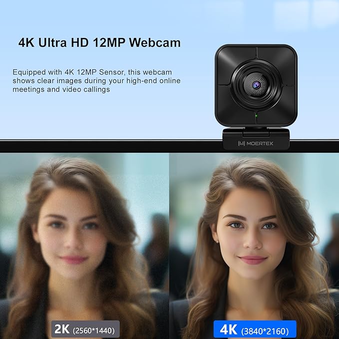 4K Webcam for PC, PDAF Streaming Camera with Dual Noise-reducing Mics, Fast Auto Focus, Auto Light Correction, 5x Zoom, 8MP USB Webcam with Privacy Cover, Plug and Play, for Switch 2/ Zoom/Teams/Meet
